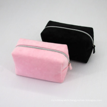 Ladies Custom Logo Women Luxury Case Make up Bags Private Label Velvet Pink Cosmetic Bag